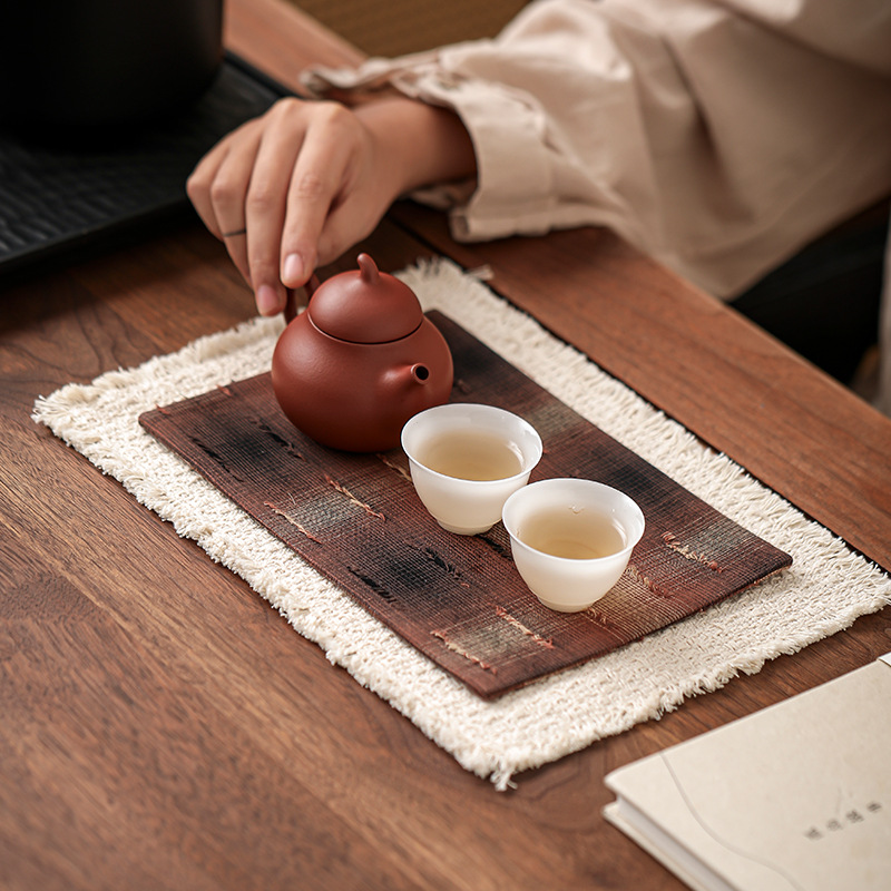 Mesa de té tela aislante de calor impermeable mesa de burbuja seca Zen de alta gama ligera y lujosa simple almohadilla de té doble cara