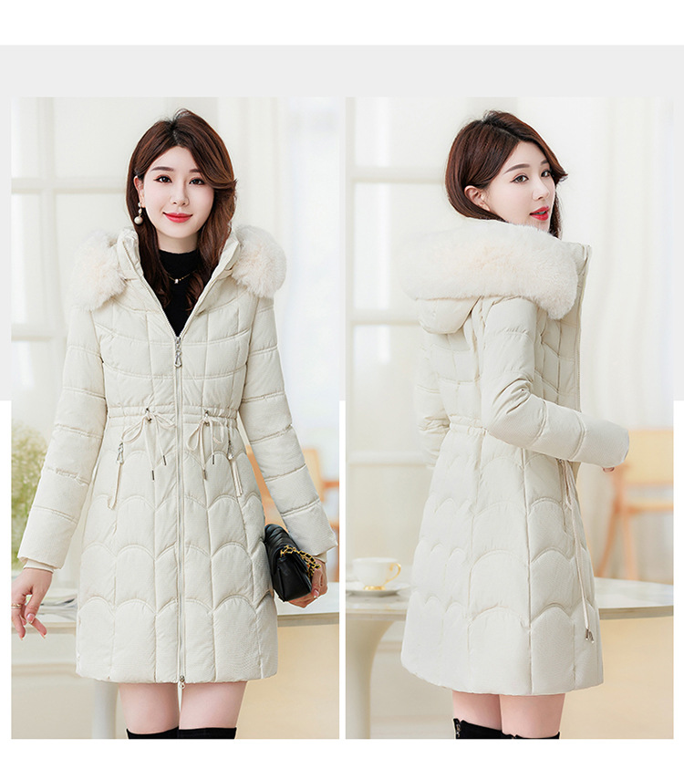 Women's Mid-length Down Jacket With Fur Collar Slim Fit Winter Coat_voghion.com