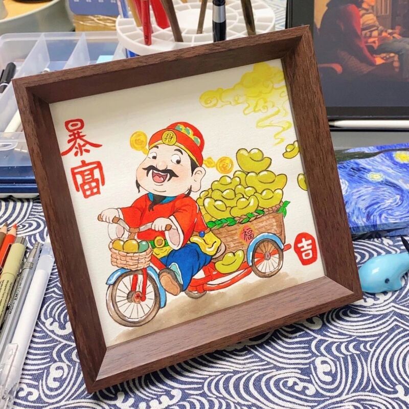 Wooden Picture Frame Desktop Ornament for Mounting Calligraphy and Paintings, 25X25 Square Shape, 6inch 8inch Frame Stand