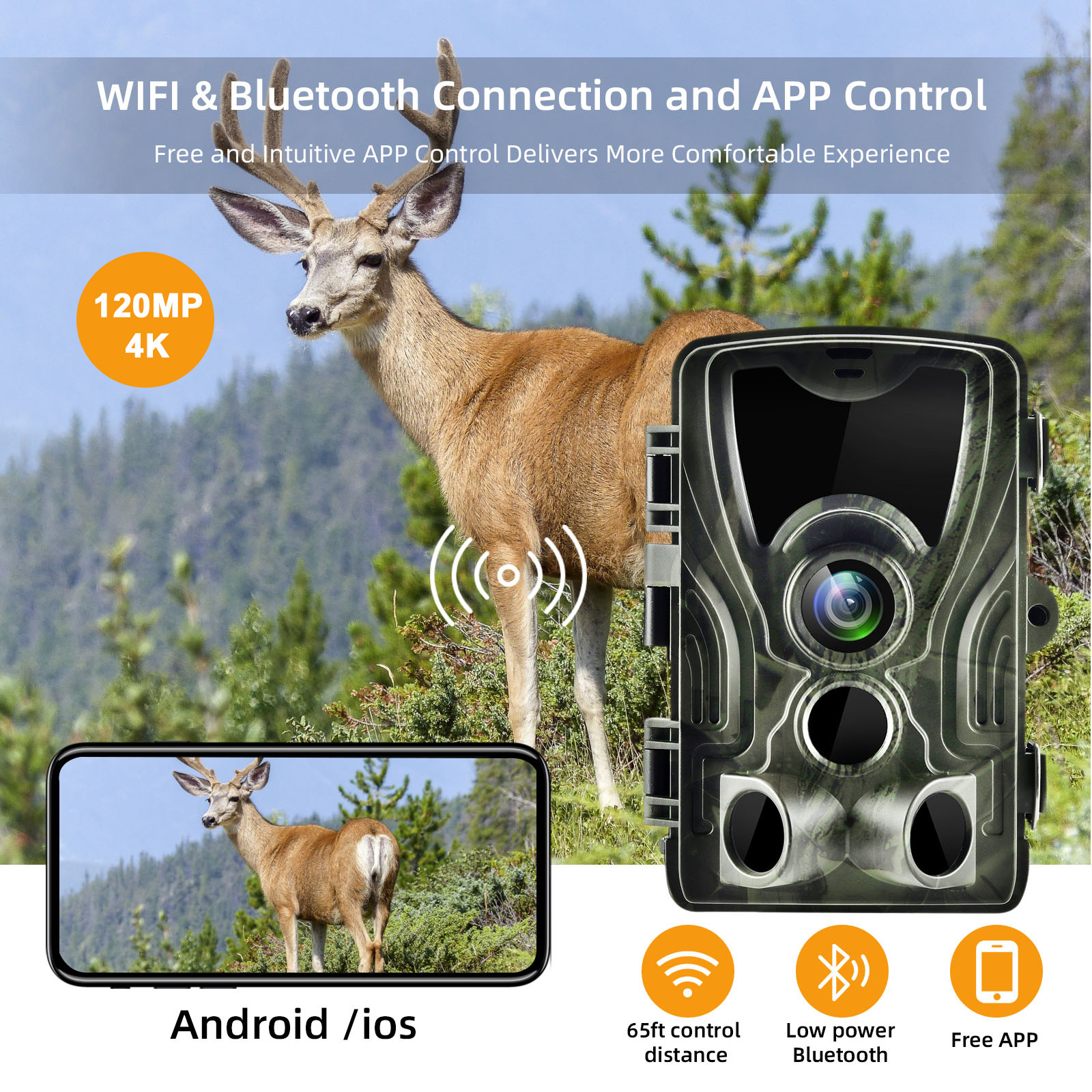 120MP户外追踪打猎相机WiFi801ProAPP远程手机控制查看照片/视频