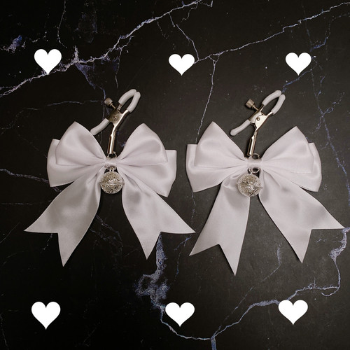 White bow bell nipple clamp metal anal plug to stimulate nipple and breast clamp big bow white traction collar