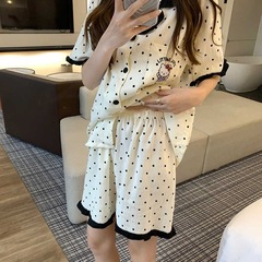 波点ハローキティ猫パジャマ女性夏新型レース半袖日系学生ルームウェアセット外着
