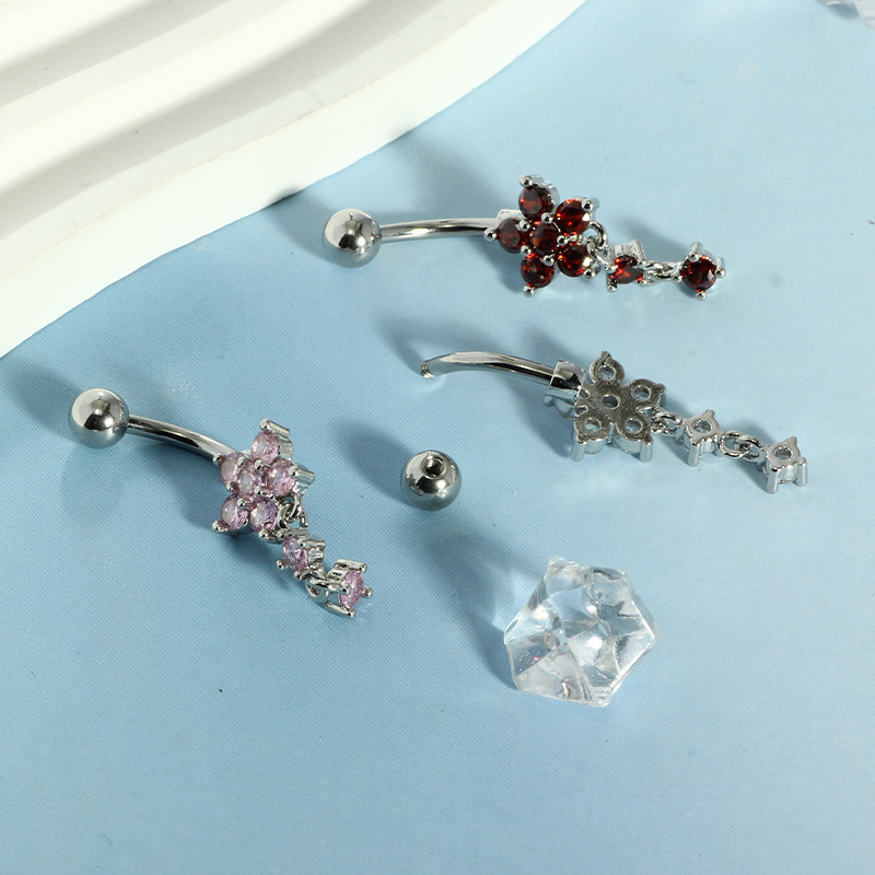 Amazon Hot New Multicolor Zircon Belly Button Ring Rose Gold Stainless Steel Body Piercing Jewelry Wholesale detail image 6