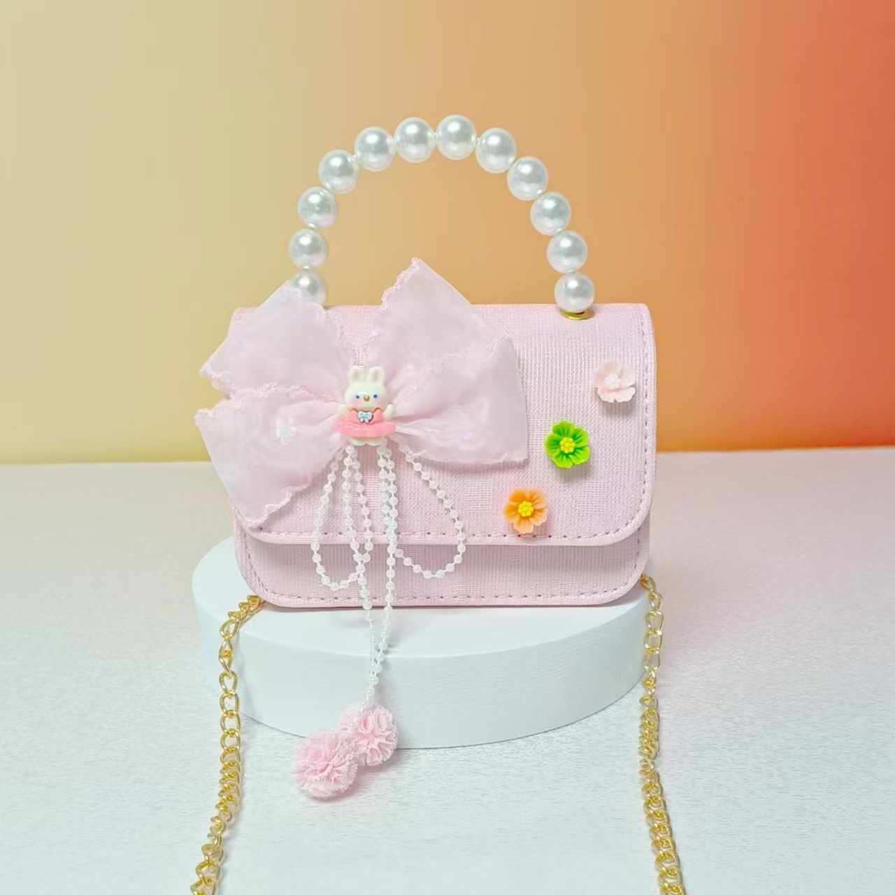 Bolso de perla de arco princesa hombro de hombro bolso de cambio accesorios para niñas pequeñas bolsas de cadena de viento para niños