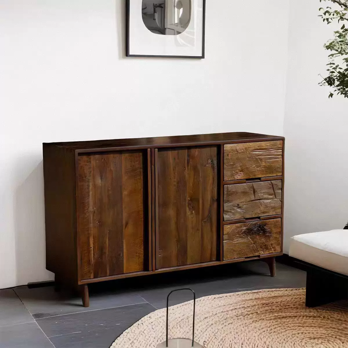 侘寂中古风实木餐边柜民宿家具茶室玄关储物茶水柜子复古装饰矮柜