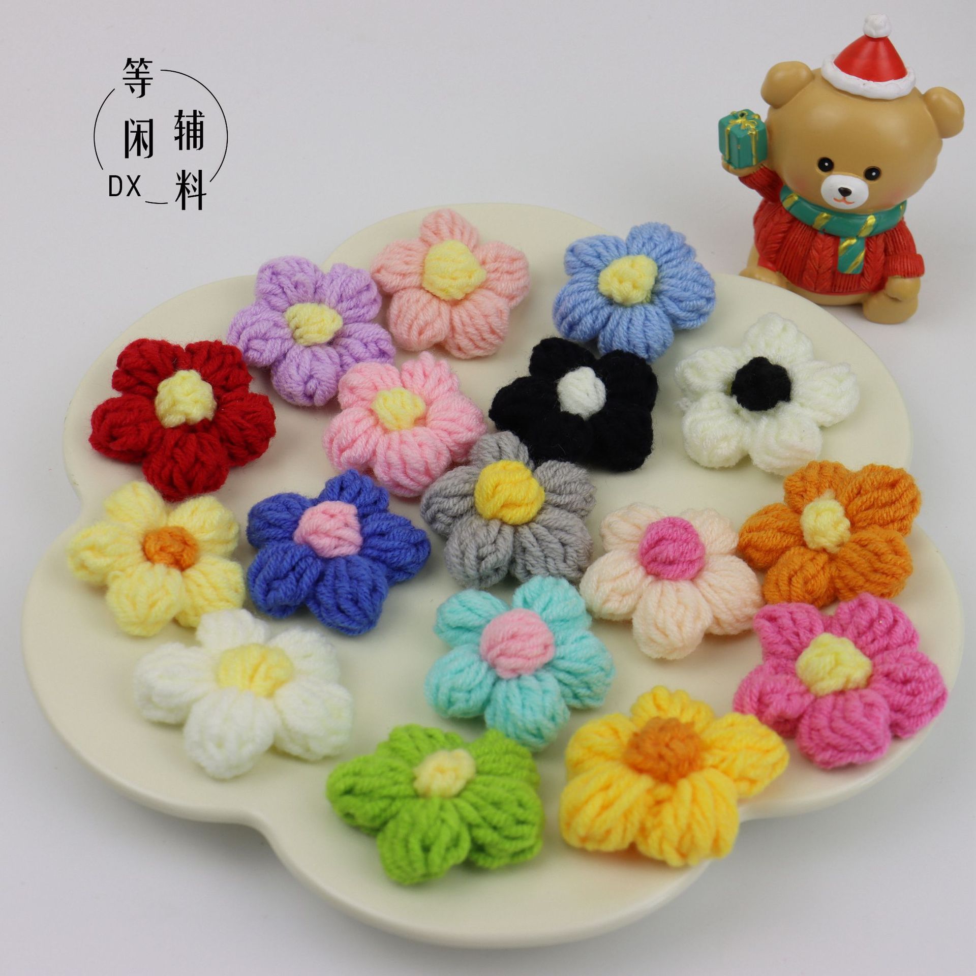 Broche flor lana tejido mano suéter