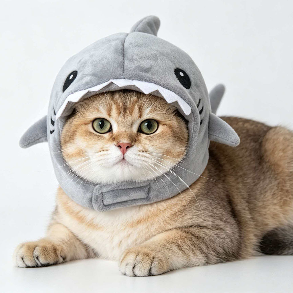 Japanese-Style Trendy Card-Style Hat Set for Cats and Dogs, Featuring Super Cute Shark Transformation, Popular on Xiaohongshu, Pet Hat Toy