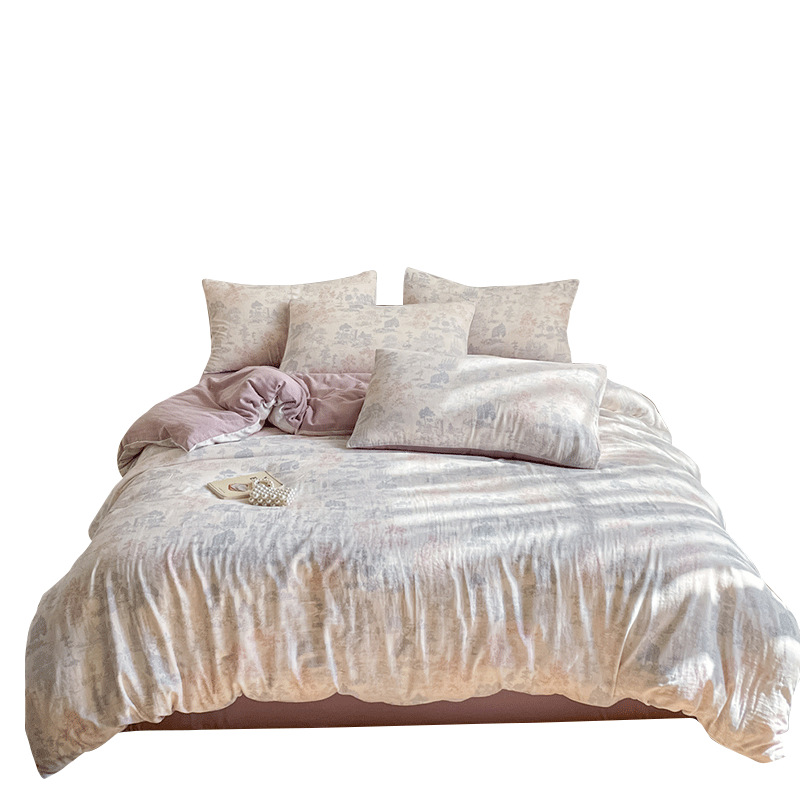 Nuevo juego de cuatro piezas de cama de hilo de doble capa Clase A, algodón puro, 2025, nuevo juego de sábanas con funda de edredón, ropa de cama de tres piezas