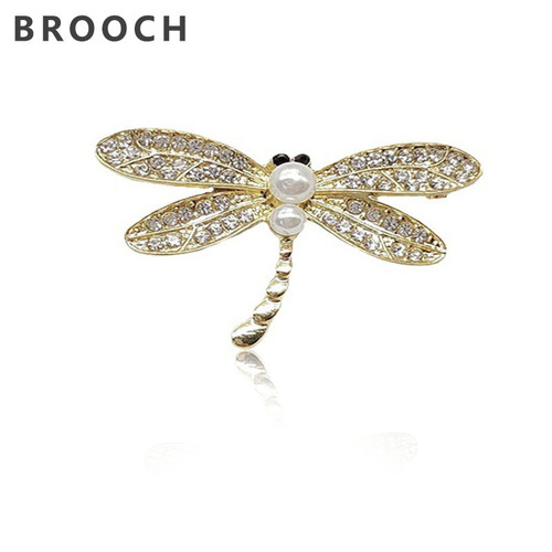 Classic dragonfly brooch rhinestone animal corsage anti-exposure pearl pin fashion jewelry accessories clothing wholesale women