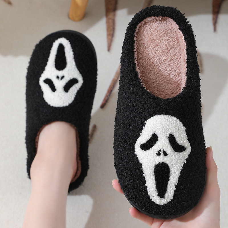 Cross-border Amazon New Halloween Skull Warm Winter Cotton Slippers for Men and Women Couples Foreign Trade Cotton Slippers