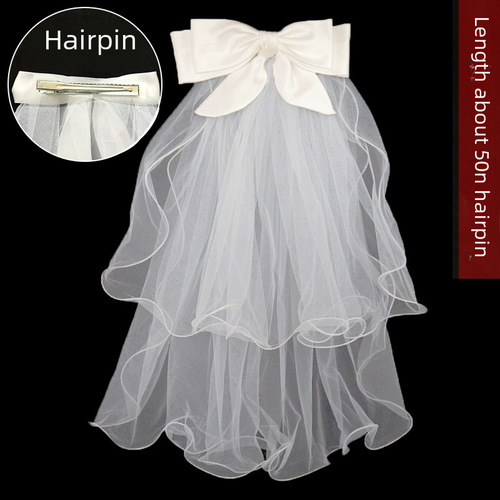 White Deer Style Headscarf with Butterfly Bow Satin Edge Wedding Certificate Registration Photo French Bridesmaid Headscarf Double Layer