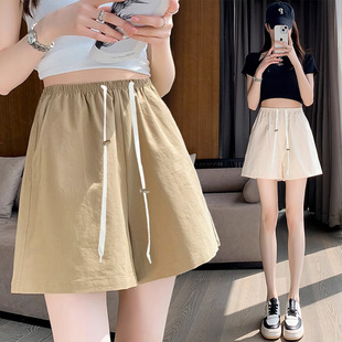 Spot summer ice silk wide-leg shorts suit pants all-match slimming cotton and linen A- shaped work shorts