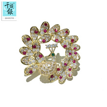 千族银 高档饰品宫廷复古胸针别致别针 夸张水晶男女 孔雀胸花