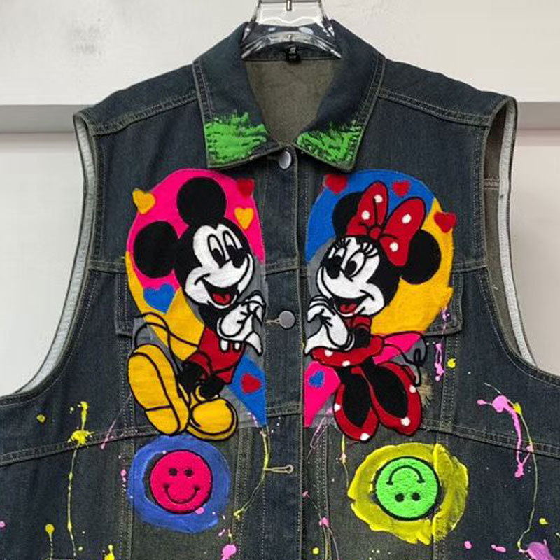Marca de dibujos animados de marcha europea, graffiti, chaqueta de vaqueros industria pesada, chaqueta media y larga, 2026 primavera, nueva chaqueta suelta image 2