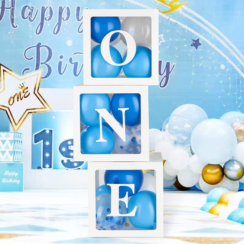 Ins Internet Celebrity caja transparente Cumpleaños de un año del bebé 26 letras graduación decoración de la boda BABY Balloon Box