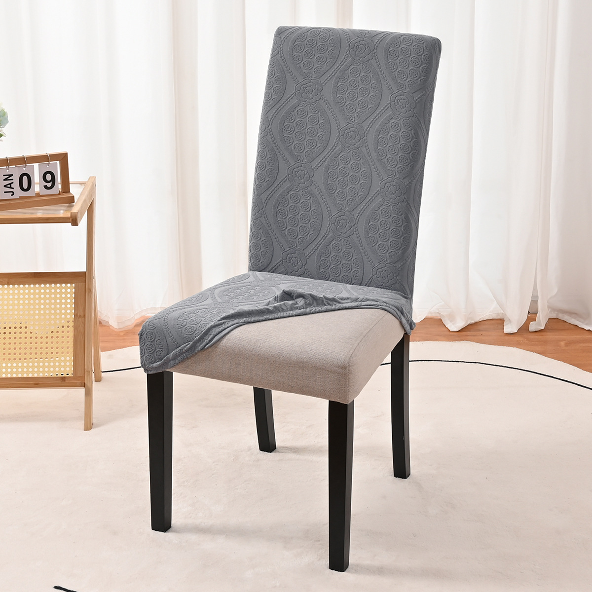 Jacquard elástico transfronterizo impermeable funda de silla de flor pequeña de estilo europeo color sólido espalda alta funda de silla universal a prueba de polvo funda de silla de comedor de hotel