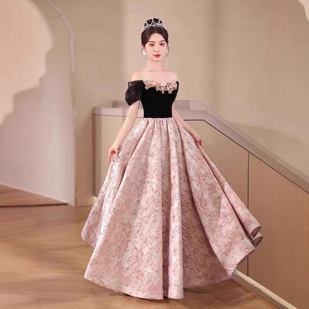 Đầm dạ hội đen cổ yếm dáng ôm đuôi cá kiểu Pháp — Đen, Đỏ rượu