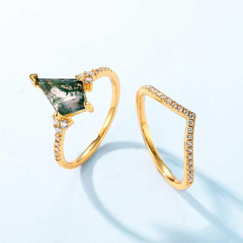 Transfronterizo de comercio exterior transmisión en vivo para S925 plata verde musgo anillo femenino plantas de agua ágata anillo de moda estilo europeo y americano