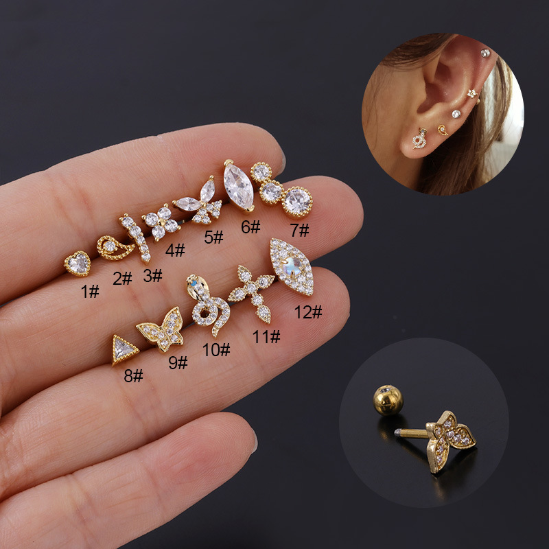 Ear Cartilage Rings & Studs Fashion Geometric Copper Plating Artificial Gemstones display picture 28