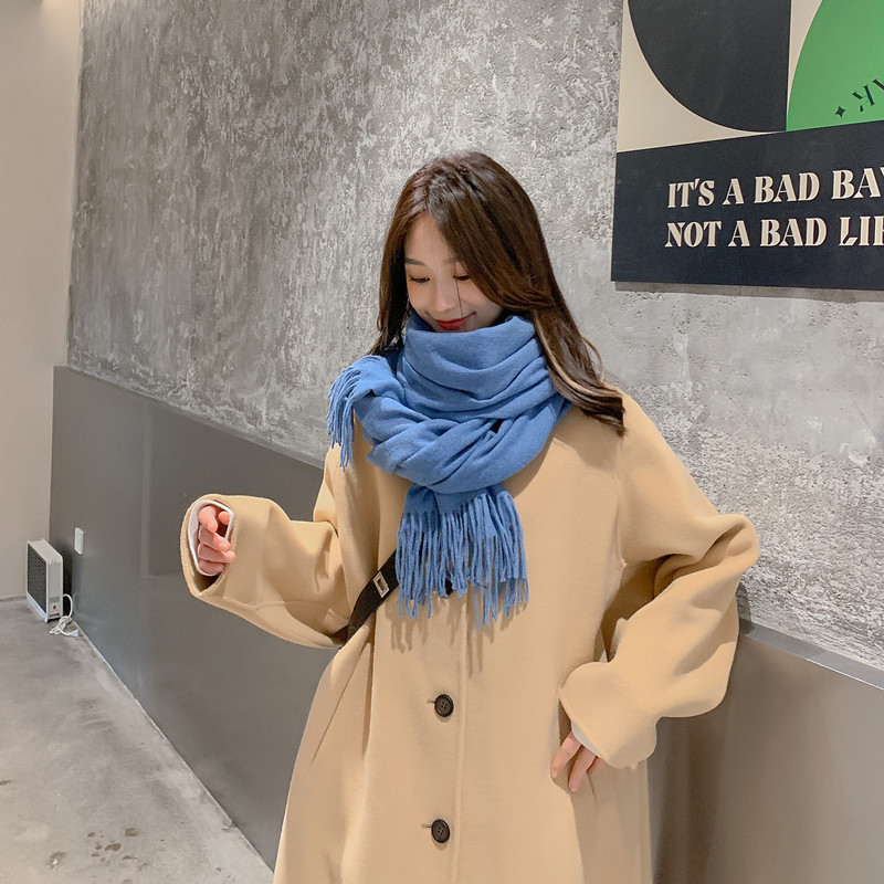 マフラーの女性の冬の新型ウールはカシミヤのマフラーの純色に似せています。|undefined