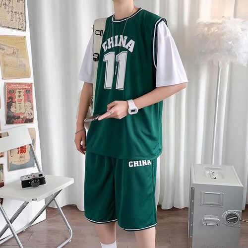 Summer sports suit men and women's trend basketball 11 number jersey fake two piece short sleeve t-shirt shorts large size ball suit trend 
