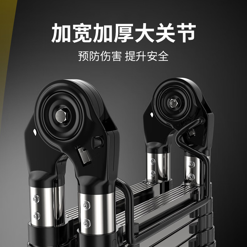 家用折叠新款伸缩梯不锈钢直梯专用户外安全加厚加高便携梯子|undefined