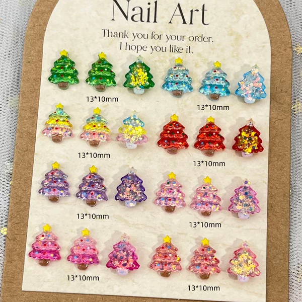 Cross-Border Fine Glitter Christmas Tree Nail Art Decorations, Ice-Clear Colorful Christmas Cartoon Resin Rhinestones DIY Nail Accessories