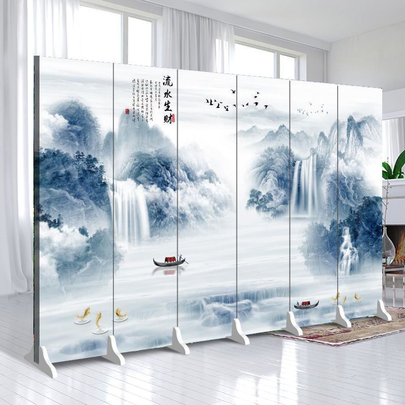 Alpine Flowing Water Screen Partition Living Room Chinese Style Office Hotel Restaurant Private Room Folding Mobile Partition Screen