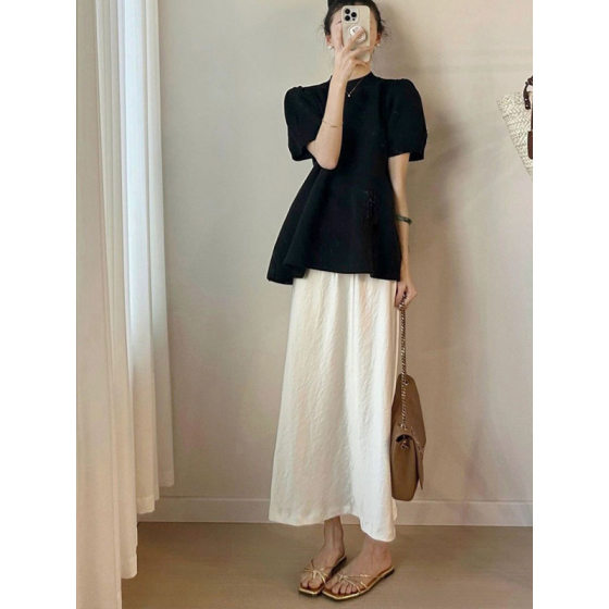 White Skirt Women's Hong Kong Style Retro Mid-length Skirt 2025 Summer New Korean Style Fashion Design Sense suit