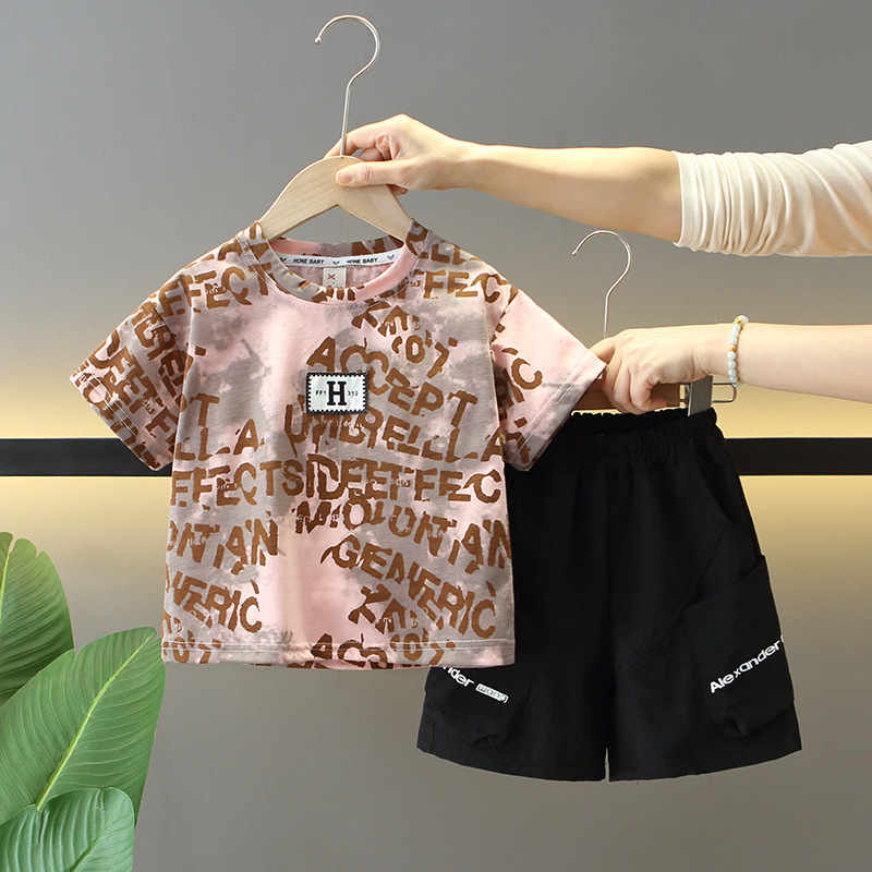 7879 traje de verano para niños 2025 nuevos pantalones cortos de verano para niños de dos piezas ropa de verano para bebés de moda
