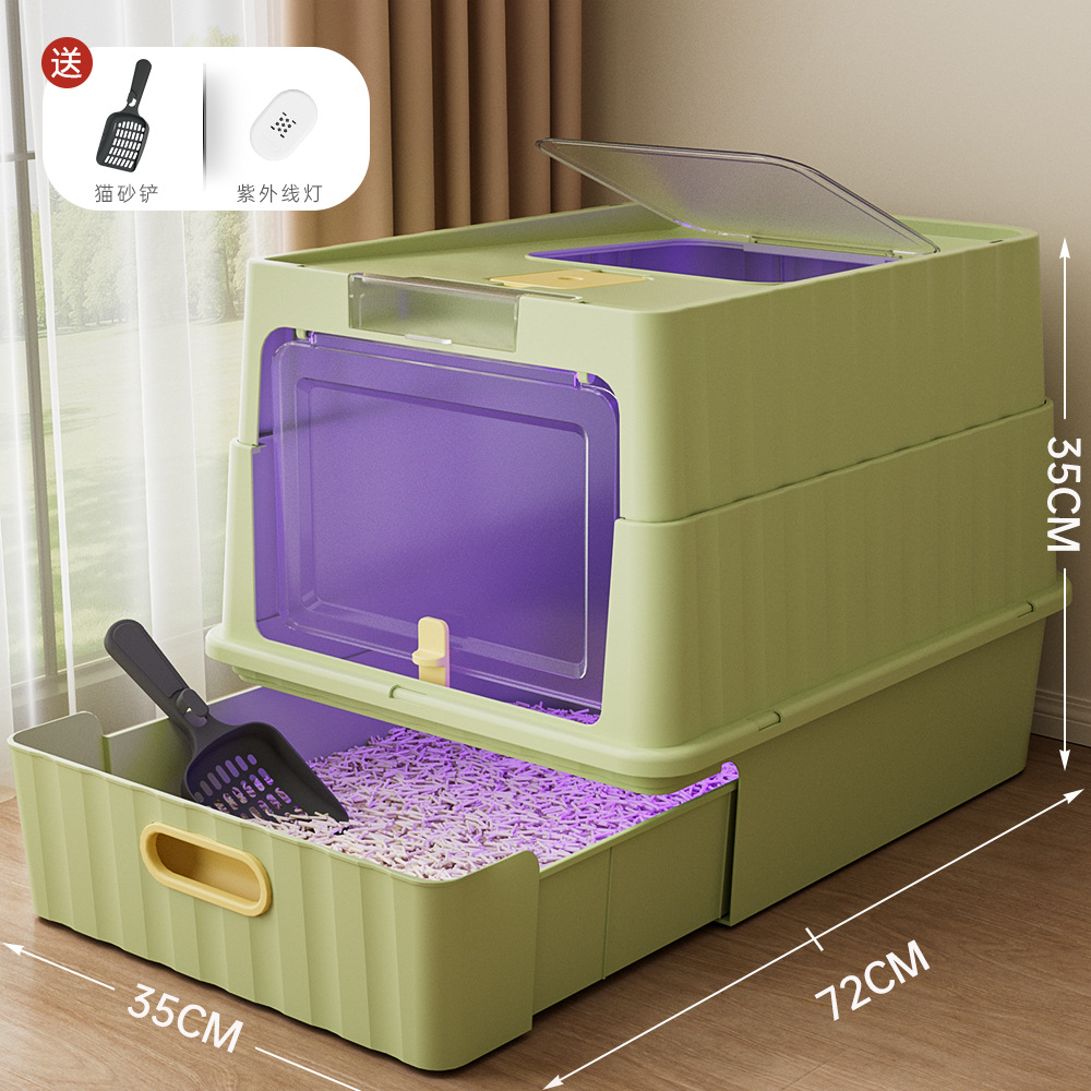 Super gran anti-spillado lavabo de arena para gatos totalmente cerrado tipo cajón plegable inodoro para gatos lámpara esterilizante ultravioleta artículos para mascotas