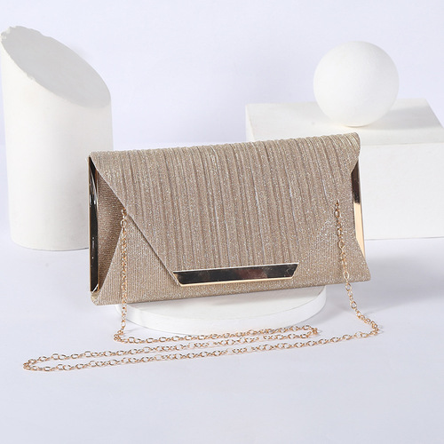 Dress Evening Bag Trendy Women's Simple Pleated Sequin Bag Clip Top Evening Bag Portable One Shoulder Crossbody Chain