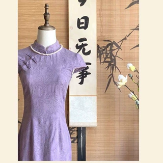 【温辞】紫色新中式提花改良旗袍裙女2026春夏复古收腰长裙连衣裙