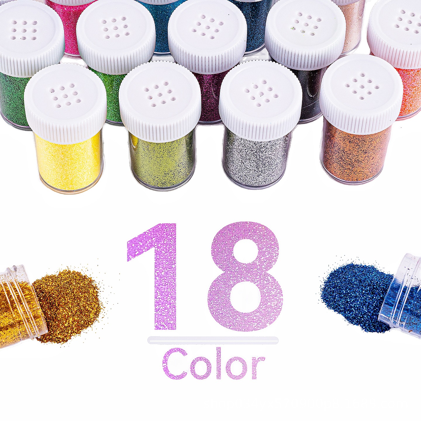 18 agujeros almohadilla interna 10g en polvo de cebolla dorada DIY manicura maquillaje slime polvo flash goteo caucho botella de oro y plata