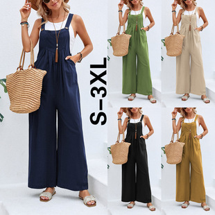 2023 Amazon selling eBay independent station wish European and American women's clothing explosions solid color casual suspenders pants