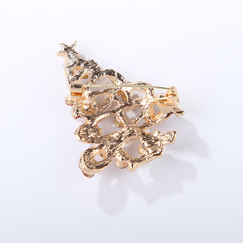 European and American Fashion Alloy Enamel Rhinestone Christmas Tree Brooch Exquisite Creative Men's and Women's Clothing Corsage Jewelry Pin