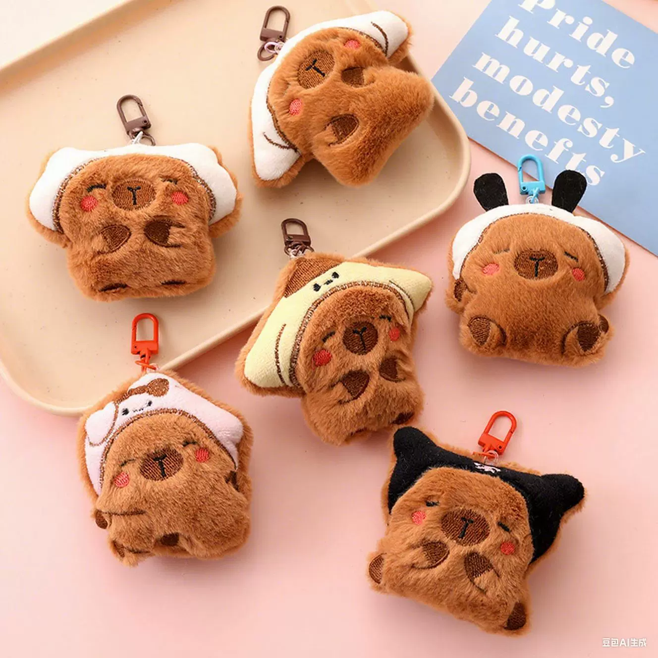 印花变装头套卡皮巴拉毛绒公仔挂件充棉小豚鼠玩偶包配件库洛米