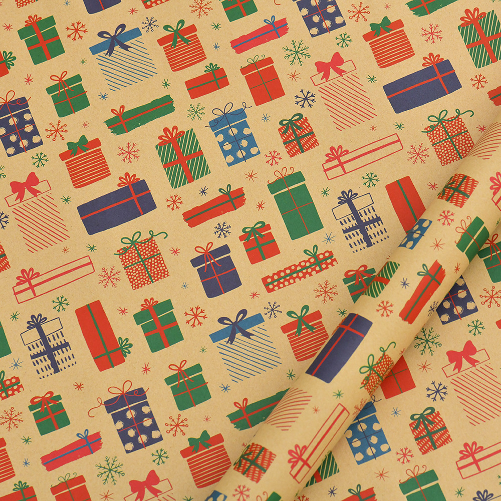 Amazon Navidad Vintage papel de regalo de papel Kraft Santa Claus árbol de Navidad de dibujos animados de papel de regalo