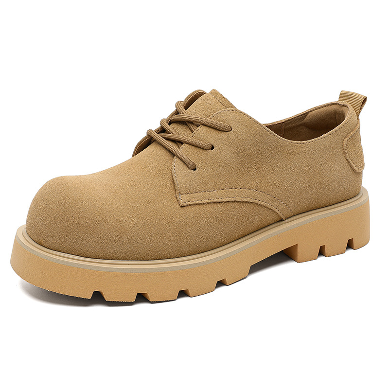 ShoeVault Derby Cow Suede Genuine Leather Toe Thick Low Top Big Yellow Boots Soft Bottom Non-Slip Fashion Men Shoes Trendy_voghion.com