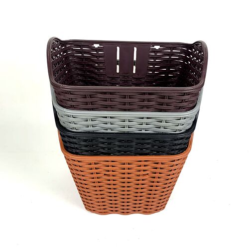 Bicycle double electric bike plastic basket imitation rattan basket with lid three-color basket cycling supplies with lid
