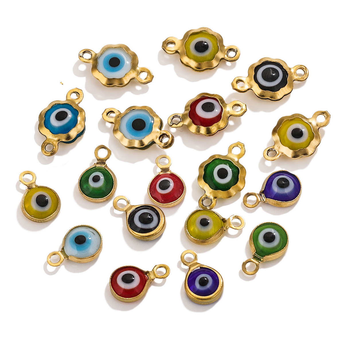 Color-Preserving Stainless Steel Plated 18K Real Gold 6mm Single/Double-Ring Double-Sided Oil Dripping Devil Eye Pendant Diy Connection Accessories display picture 4