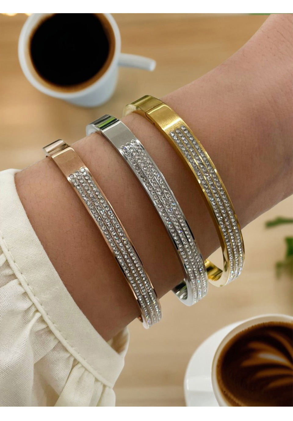 PVD Coated Gold Plating Process Real Gold Plated Plating Material PVD Coated Real Gold Plated Geometric 304 Stainless Steel Basic Modern Style Classic Style Waterproof Non Tarnish Surgical Steel Plating Bangle