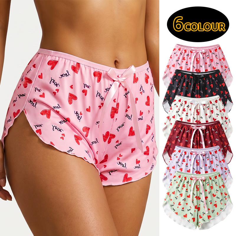 Cross-Border European Size Heart-Printed Ruffled Wide-Leg Shorts with Bowknot, Home Safety Shorts, Boxer Shorts Cross-Border European Size Heart-Printed Ruffled Wide-Leg Shorts with Bowknot, Home Safety Shorts, Boxer Shorts