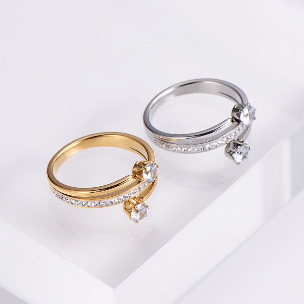 Fashion Solid Color Stainless Steel Inlay Zircon Rings 1 Piece