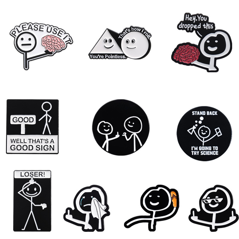 New Style Personalized Fun Stickman Style Brooch Personalized English Text Accessories Collar Pin Metal Badge