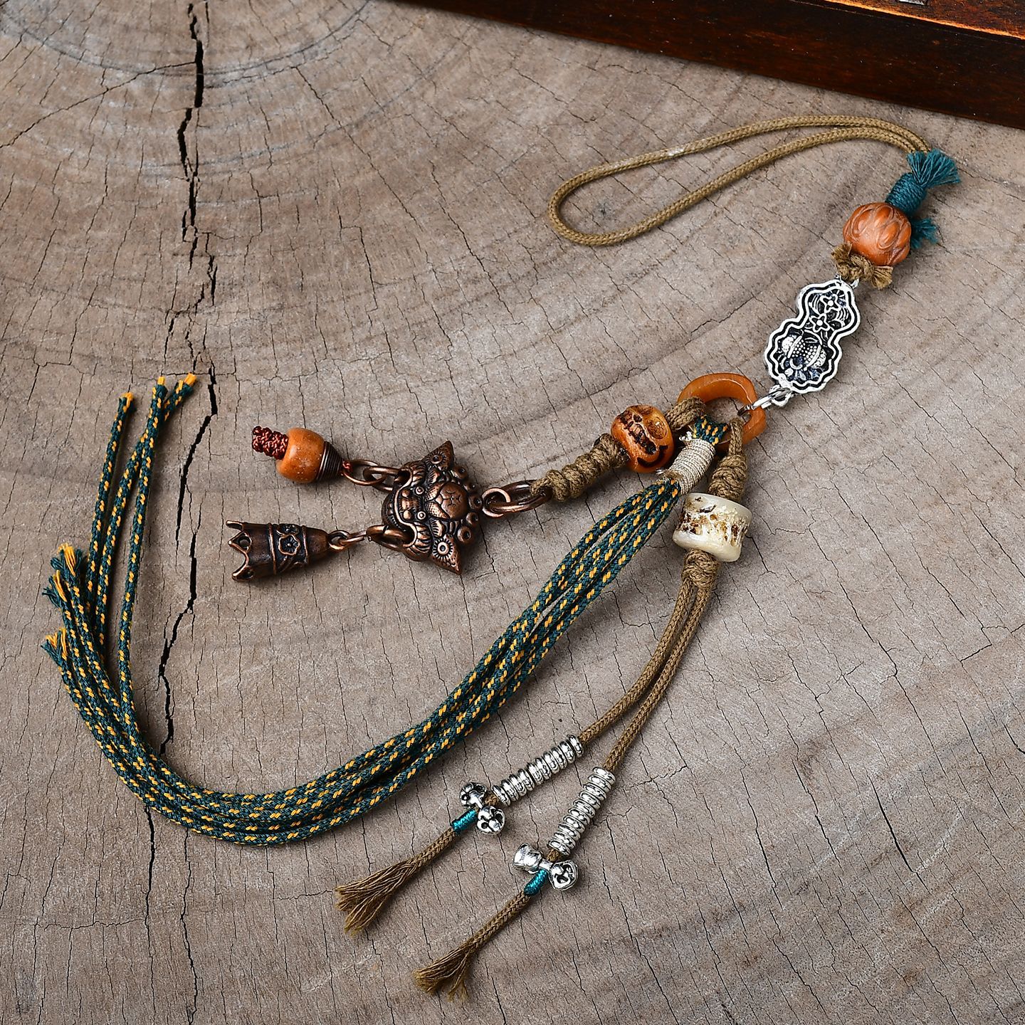 Original Xizang-Style Handmade Woven Phone Bag Hanging DIY Cow Bone Xizang Silver Vintage Car Hanging Versatile Style