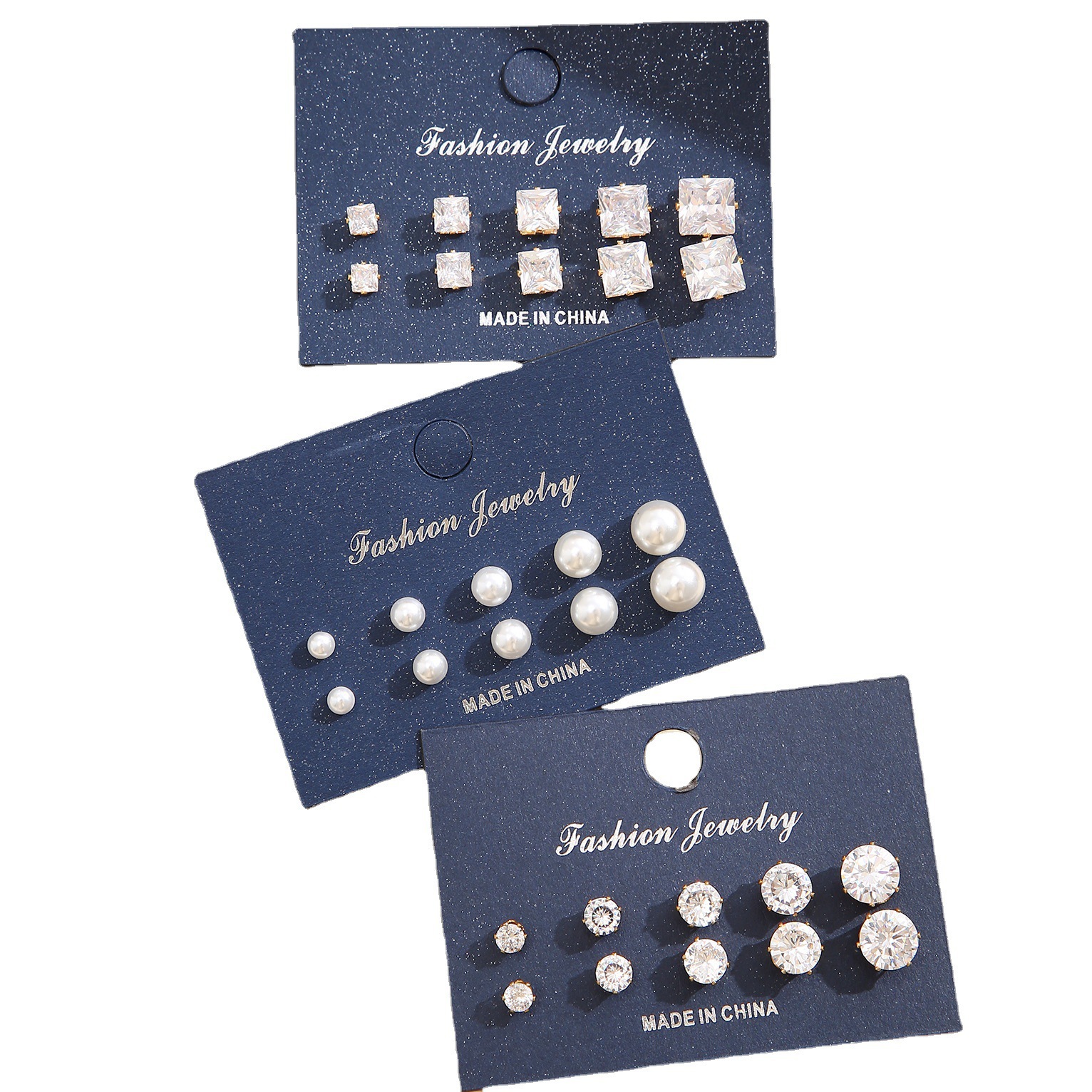 Zircon Inlay Material Simple Style Square Metal Plating Metal Zircon Ear Studs 1 Set