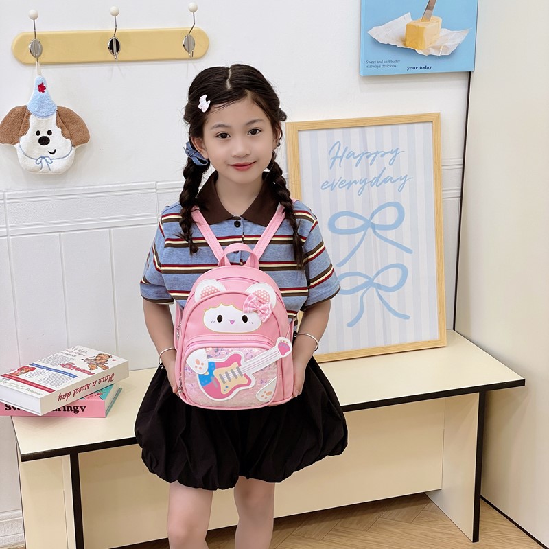 Mochila para niños y niñas de guitarra linda de dibujos animados, mochila para bebés de jardín de infantes, mochila para niños con lentejuelas de moda nueva