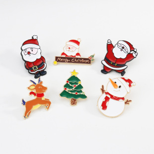 New Christmas cartoon brooch cute Santa Claus pin bag decorations holiday small gift badge