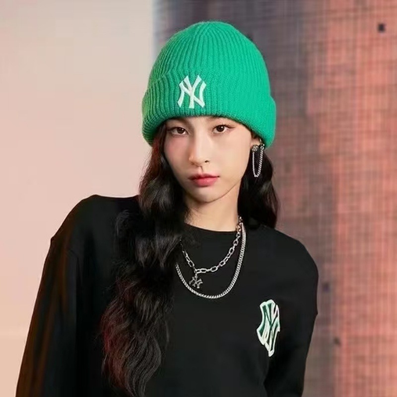 韩国MLB毛线帽秋冬男女同款NY字母刺绣大标保暖针织帽冷帽LA百搭|undefined